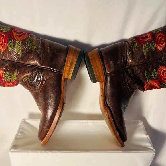 Dos Tonos Boots-Girls Sz 13-Brown Leather/Red/Green-1 1/4" Heel-Handmade Guatama - Picture 8 of 16